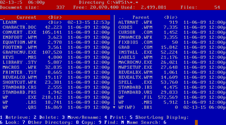 WordPerfect 5.1 - Files